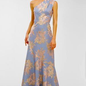 Kay Unger stunning gown, smoke blue w/gold. Brand new, bought at Saks.